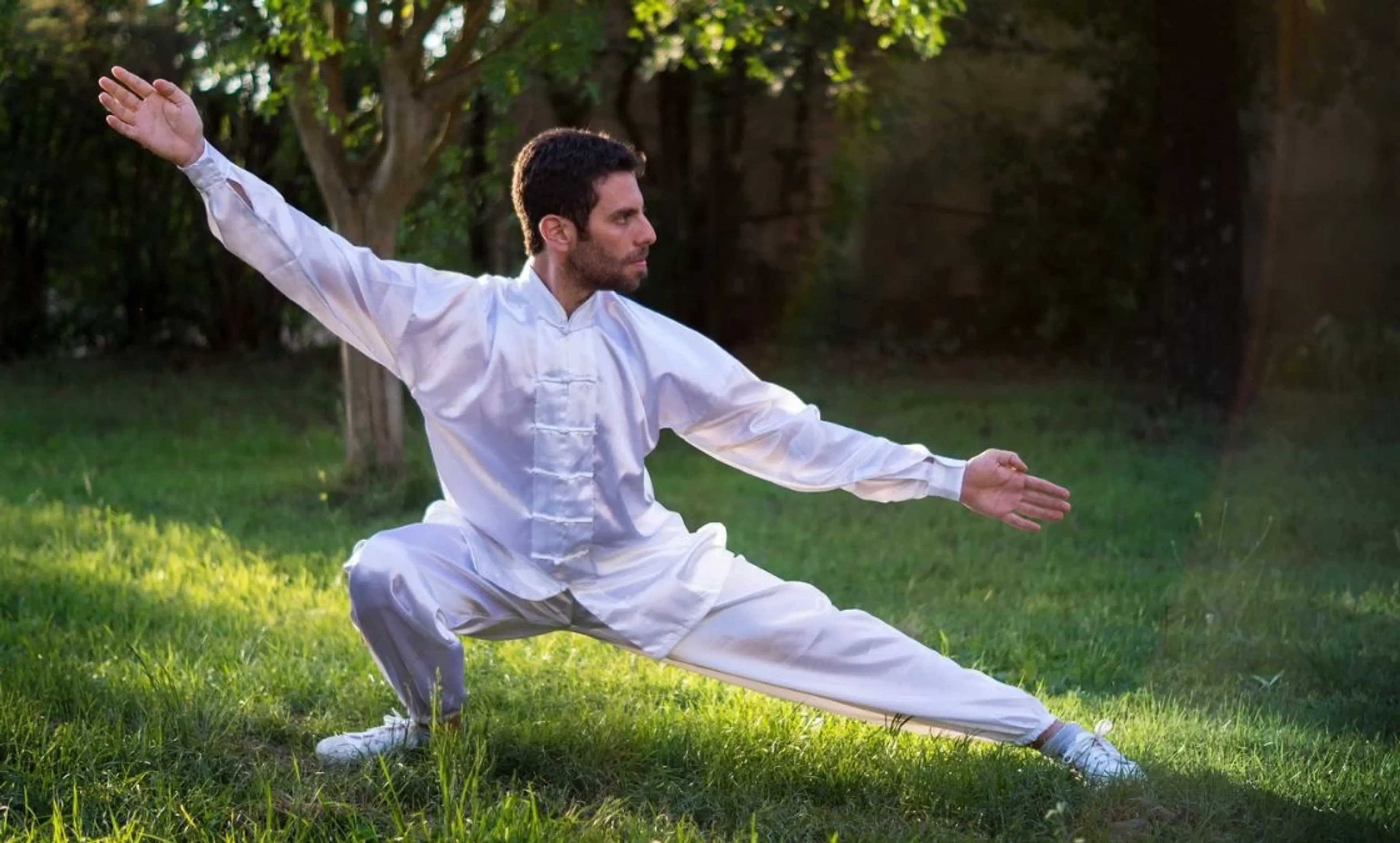 Mann beim Qi Gong draußen in der Natur